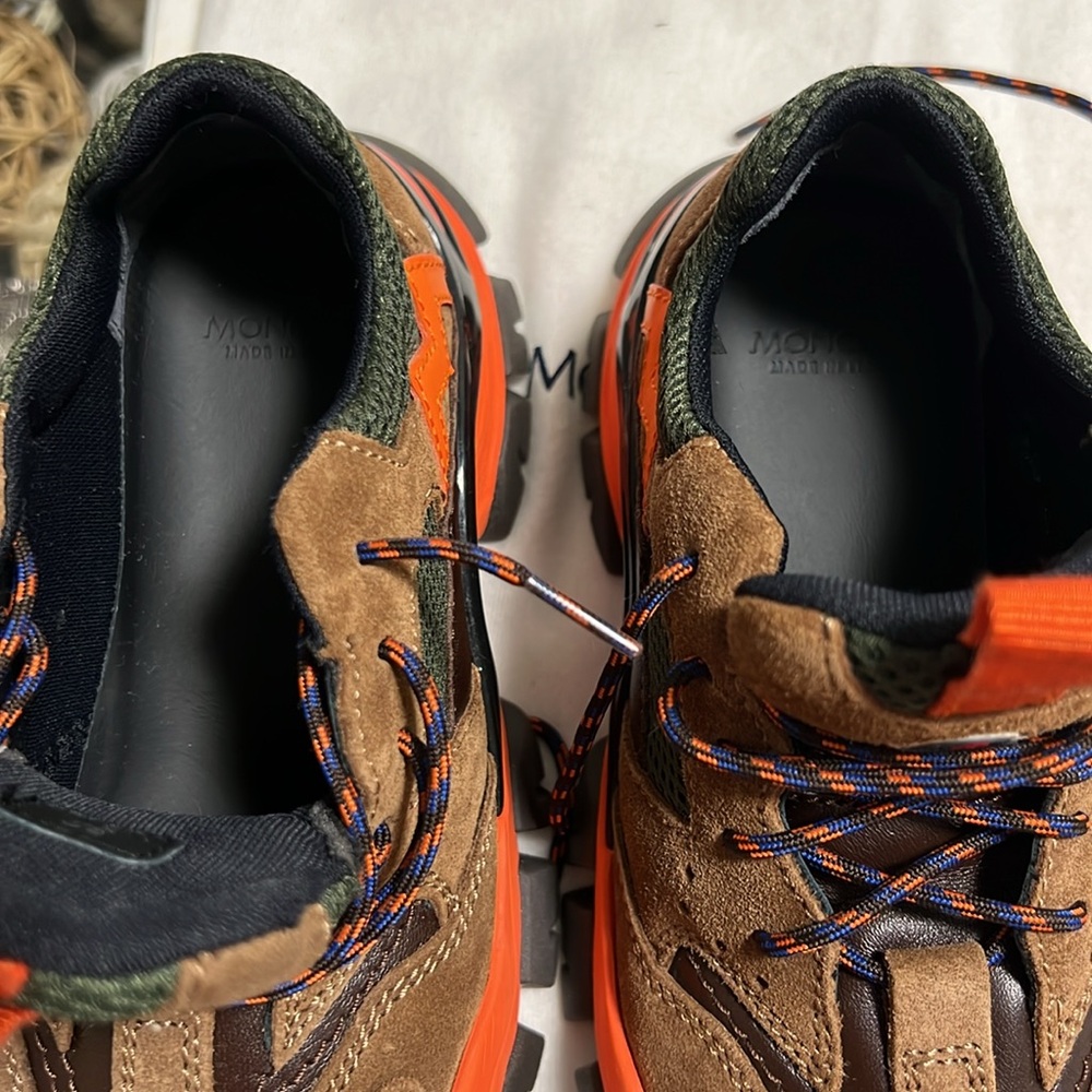 NWOT Moncler Kids Khaki & Orange Leave No Trace Sneaker kid size UK 32/US Size 1 - Picture 4 of 6